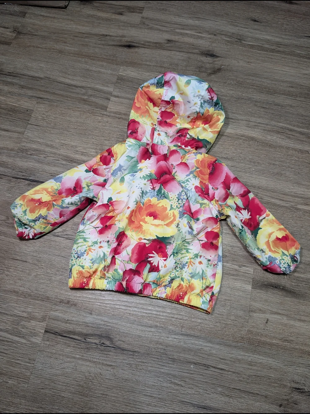 Baby GAP Girls Floral Hooded Lined Windbreaker Coat Pink Yellow Green 18-24 Mo.